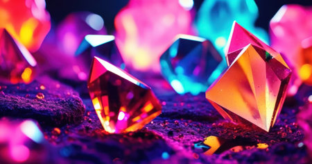 Colorful crystals on black background, close-up, macro.の素材