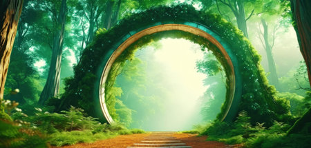 Mystical fantasy forest landscape with path in the middle of the tunnelの素材