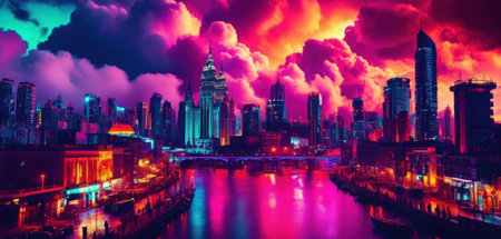 Panoramic view of shanghai skyline at night,China.の素材