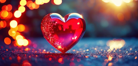 Valentine's day background with red heart and bokeh lightsの素材