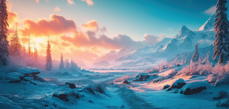 Fantastic winter landscape. Dramatic wintry scene.の素材