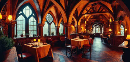 Interior of a medieval gothic restaurant in Prague, Czech Republicの素材