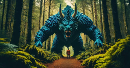 Fantasy monster in the forest. 3d illustration. 3d renderingの素材