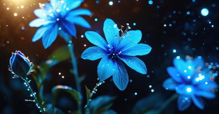 Beautiful blue flower on dark background with bokeh effect.の素材