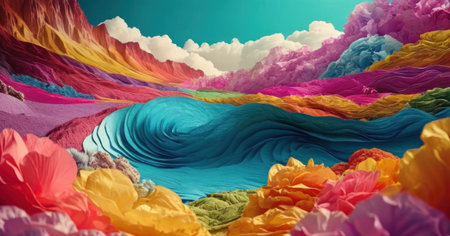 Colorful abstract background with hibiscus flowers, 3d illustrationの素材