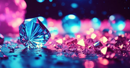 Brilliant diamonds on a dark background with bokeh.の素材