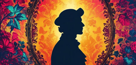 Vintage background with a silhouette of a beautiful woman in profile.の素材