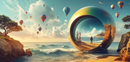 Conceptual image of travel and adventure. 3d rendering toned imageの素材