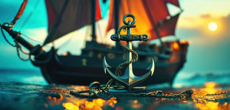 Anchor on the sea background. Travel and adventure concept.の素材