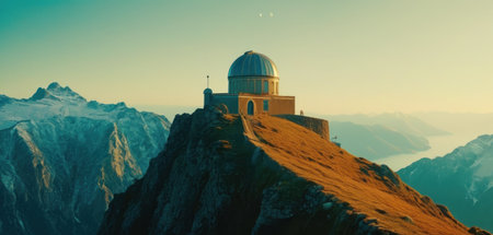Mountain landscape with observatory and telescope. Panoramic view.の素材