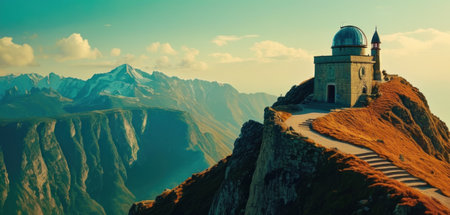 Panoramic view of the Matterhorn peak and the observatory in Switzerlandの素材