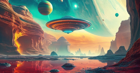 Fantasy alien planet. 3D illustration. Elements of this image furnished by NASAの素材