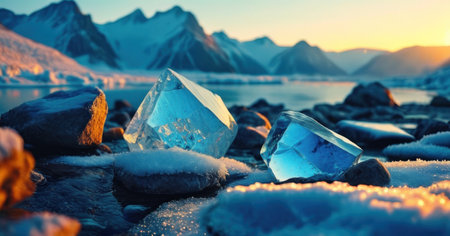 Ice crystals on the shore of Lake Maggiore, Ilulissat, Greenlandの素材