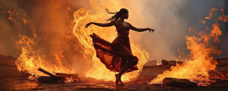 Flaming woman dancing flamenco in the fire, 3d renderingの素材