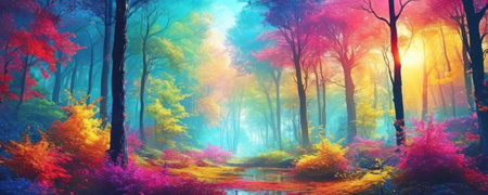 Autumn forest. Colorful trees in autumn forest. Nature landscapeの素材