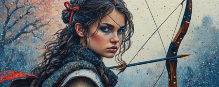 Fantasy portrait of a beautiful girl with a bow and arrow.の素材