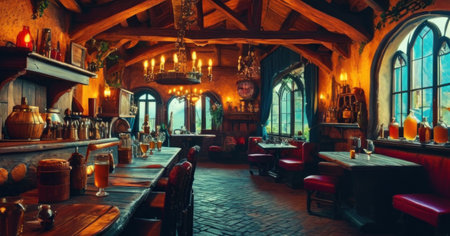 The interior of the pub in the old town of Bruges, Belgiumの素材