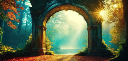 Mysterious and mysterious forest in autumn. 3D Renderingの素材