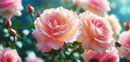 Beautiful pink roses in the garden. Floral background. Nature.の素材