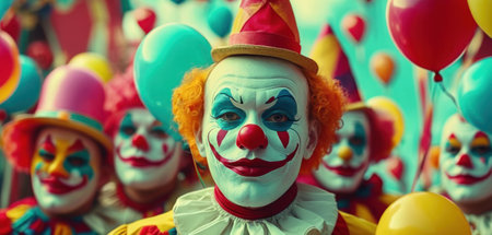 Portrait of a clown in a carnival mask. Close-up.の素材