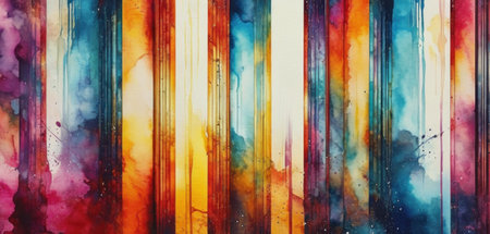 Abstract watercolor background with blue, red, yellow and orange stripesの素材