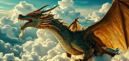 dragon on the sky background. 3d illustration. 3d renderingの素材
