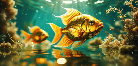 Tropical fish in the aquarium. Underwater world. 3d renderingの素材