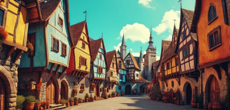 Colorful houses in the old town of Rothenburg ob der Tauber, Germanyの素材