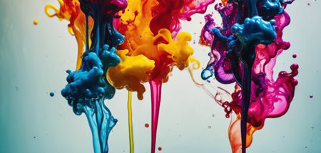 Colorful paint splashes isolated on white background. Abstract colorful backgroundの素材