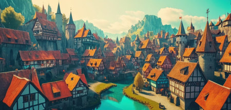 Fantasy landscape with fairytale castle. 3d render illustrationの素材