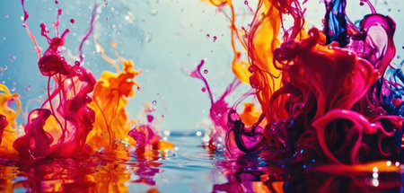 Colorful paint splashes and ink drops in water. Abstract backgroundの素材