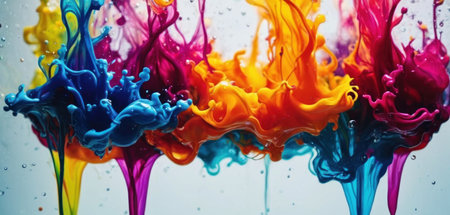 Colorful paint splashing on water. Abstract background for design.の素材