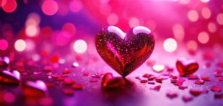 Valentine's day background with red hearts on bokeh backgroundの素材