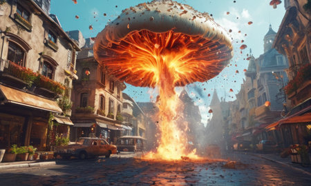 Flaming mushroom in the old town of Strasbourg, Franceの素材