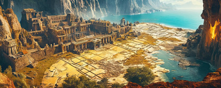 Fantasy alien planet. Mountain and lake. 3D illustration.の素材