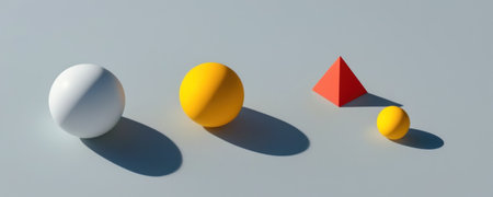 3d rendering of a set of white and yellow balls with shadowの素材