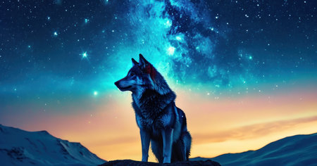 Wolf in the starry sky. Elements of this image furnished by NASAの素材