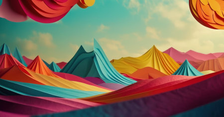 3d illustration of abstract background with multicolored origami shapesの素材