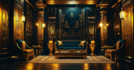 3D rendering of the interior of a luxury hotel room with classic furniture.の素材