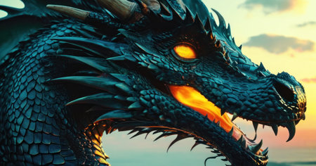 dragon head on the background of the sea. close-up.の素材