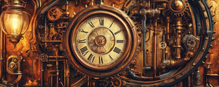 Vintage clock in the interior of an old steam locomotive.の素材