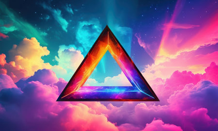 Triangle in the sky. 3D illustration. Abstract background.の素材