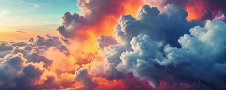 Aerial view of beautiful cloudscape at sunset. Panoramic image.の素材