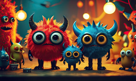 Funny monsters. Halloween party concept. 3D Rendering.の素材
