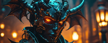 Horror monster with horns. Halloween concept. 3d rendering.の素材