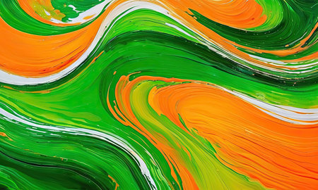 Abstract background of acrylic paint in green, orange and yellow tones.の素材