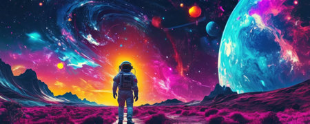 Astronaut on the background of the planet. Elements of this image furnished by NASAの素材