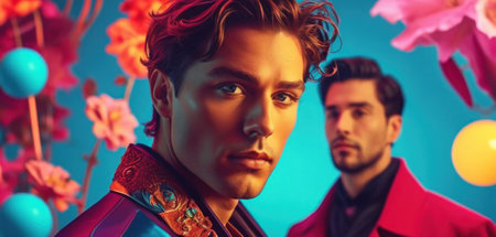 Fashion portrait of a young man in a red coat. Man in a red jacket.の素材