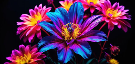 Colorful dahlia flowers on black background. Close up.の素材