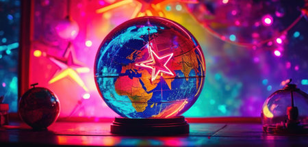 Globe on the background of Christmas lights. New Year concept.の素材